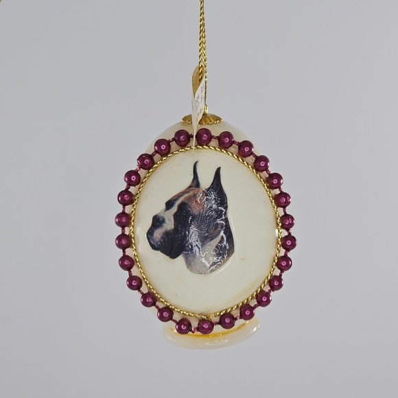 Vintage Handmade Boxer Dog Real Egg Christmas Ornament Beaded - Picture 2 of 9